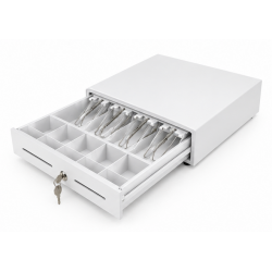 Sertar de bani Adpos HS360A-WHITE, 4B/8M, 6V, RJ11, alb (Șină Metalică)
